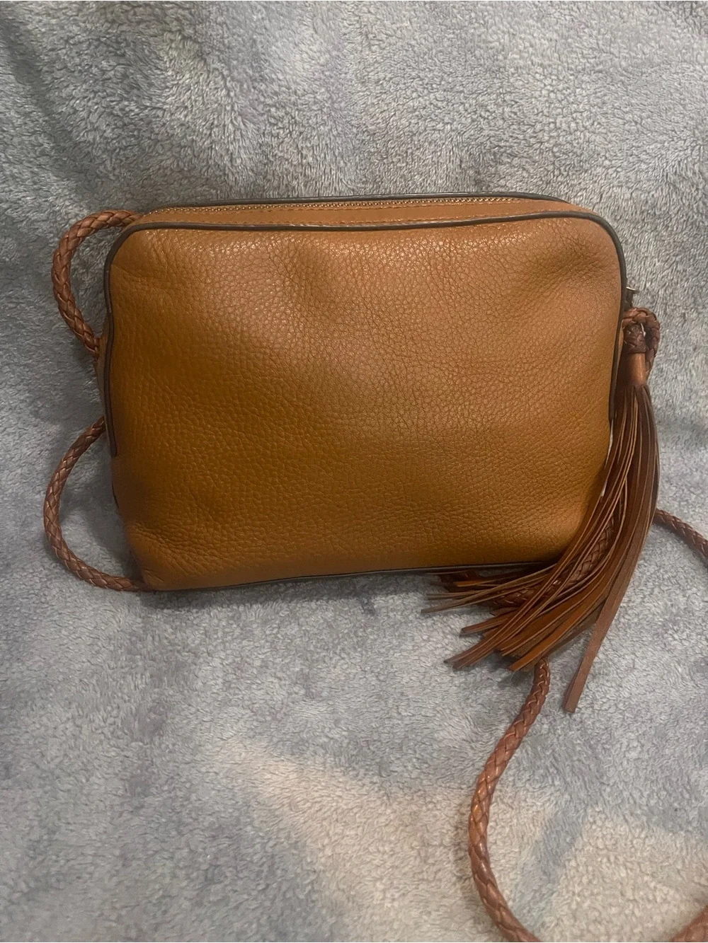 Tory Burch Tan Pebbled Leather Crossbody with Tassel